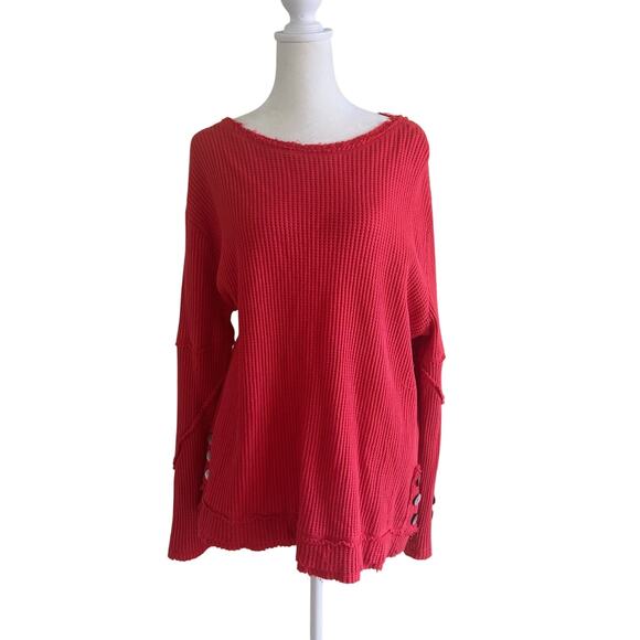 Soft Surroundings Top Waffle Knit My Time Shirt SZXL Pink Long Sleeve Button - Picture 1 of 11